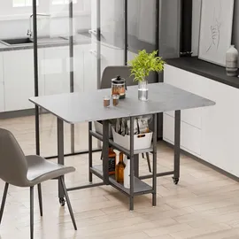 Mondeer Mobiler Klappbarer Esstisch, Klapptisch mit 2 Offenen Ablagen für Kleine Räume Esszimmer Küche, 120 x 80 x 75 cm, Grau