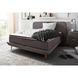 Boxspringbett ANDAS "Premium", braun (schlamm), Struktur fein, Liegefläche B/L: 140cm x 200cm, H3, Taschen-Federkernmatratze, Strukturstoff-Bezug (100% Polyester), Komplettbetten, Boxspringbett, Steppung mit Knopfheftung, inkl. Topper
