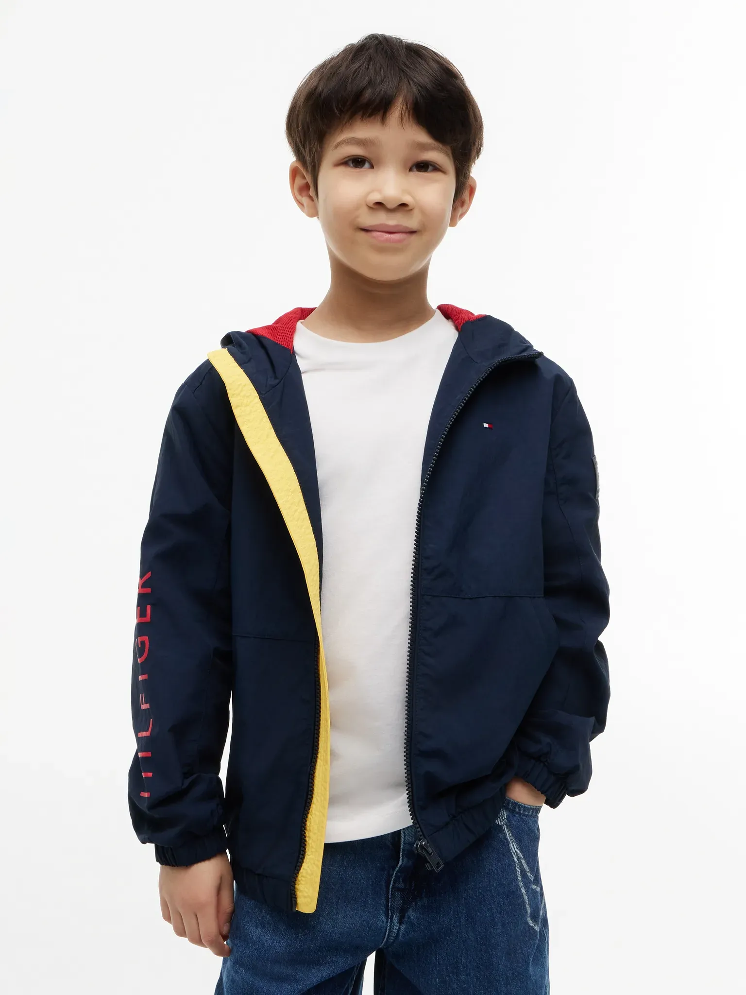 Windbreaker TOMMY HILFIGER, Jungen, Gr. 12 (152), schwarz night navy, Web, Obermaterial: 100% Nylon, unifarben, regular fit normal, Rundhals, eingesetzt elastischer Bund, Jacken Windbreaker, Kinder bis 16 Jahre, Druck