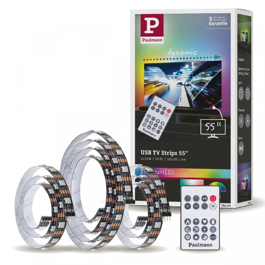 Paulmann 78880 EntertainLED USB LED Strip TV-Beleuchtung 55 Zoll 2m 3,5W 60LEDs/m RGB+