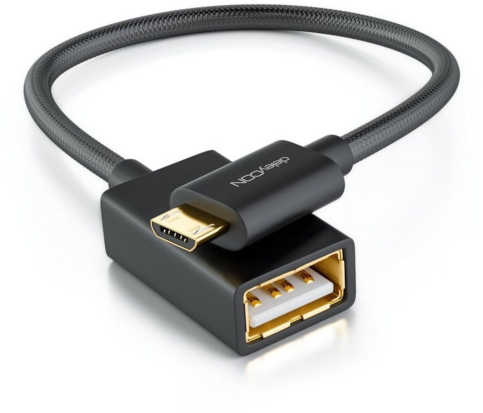deleyCON deleyCON 0,1m USB 2.0 OTG Adapter Nylon - Micro B-Stecker zu A-Buchse Smartphone-Adapter