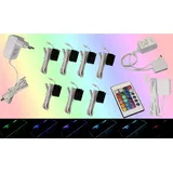 Trango 7er Set RGB Farbwechsel LED Glaskantenbeleuchtung inkl. Fernbedienung 5022-07 Schrankbeleuchtung Glasbodenbeleuchtung Vitrinenbeleuchtung Clips Möbelbeleuchtung Licht für Ihre Vitrine
