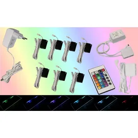 Trango 7er Set RGB Farbwechsel LED Glaskantenbeleuchtung inkl. Fernbedienung 5022-07 Schrankbeleuchtung Glasbodenbeleuchtung Vitrinenbeleuchtung Clips Möbelbeleuchtung Licht für Ihre Vitrine