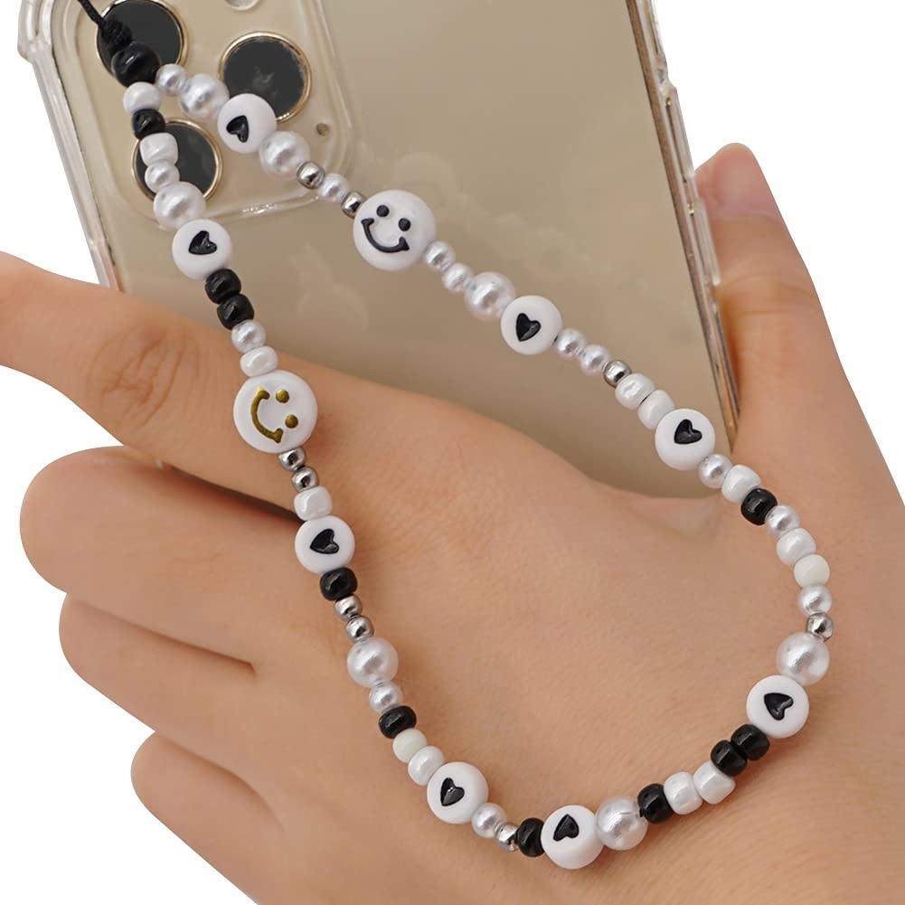 Smiley Face Perlen Telefon Charm Strap Mobile Phone Beads Lanyard, Anti-Verlorene Handy Straps Bunte Perlen Strap, Schlüsselband Halsband Universal Schlaufe zum Umhängen (9 Stil)
