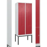 C+P Z-Spind Classic PLUS, Gestell, 4 Abteile, HxBxT 212x80x50cm, Zylinderschloss, Hellgrau/Rubinrot von PROREGAL