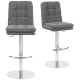 dubi möbel 2er Set Barhocker Höhenverstellbar, 360° drehbar, Barstuhl mit Rückenlehne, doppelt gepolsterter Sitz & Rückenpolster, Stoff Grau, extra Stabiler Tellerfuß in Chrom, Modell Juno