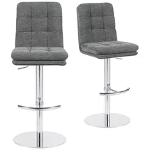 dubi möbel 2er Set Barhocker Höhenverstellbar, 360° drehbar, Barstuhl mit Rückenlehne, doppelt gepolsterter Sitz & Rückenpolster, Stoff Grau, extra Stabiler Tellerfuß in Chrom, Modell Juno