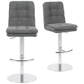 dubi möbel 2er Set Barhocker Höhenverstellbar, 360° drehbar, Barstuhl mit Rückenlehne, doppelt gepolsterter Sitz & Rückenpolster, Stoff Grau, extra Stabiler Tellerfuß in Chrom, Modell Juno