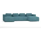 s-style möbel Wohnlandschaft Türkis, Textil, Echtholz,Buche, Birke, 7-Sitzer, Füllung: Polyetherschaumkern, U-Form, Eckteil, 327x64x176 cm, Blauer Engel, FSC Mix, Oeko-Tex®, Hergestellt in Europa, Wohnzimmer, Sofas , Couches, Wohnlandschaften,