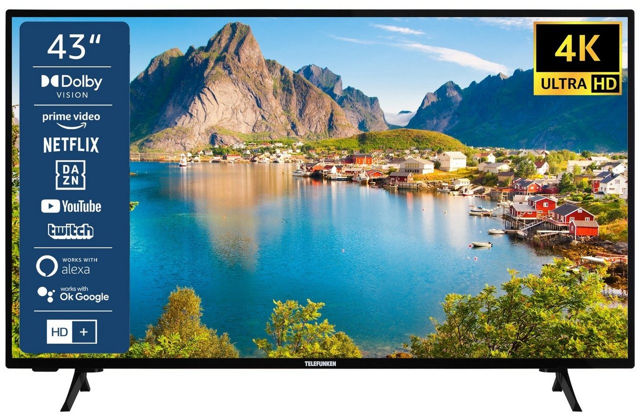 Telefunken XU43SN550S LCD-LED Fernseher (108 cm/43 Zoll, 4K Ultra HD, Smart TV, HDR, Triple-Tuner, Dolby Atmos, 6 Monate HD+ inkl) schwarz