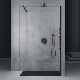 mai & mai 70x200cm Walk-In Dusche Duschwand für Dusche Duschabtrennung ESG-Sicherheitsglas 8mm NANO Glas BRAM1 Bremen1K Schwarz - Transparent