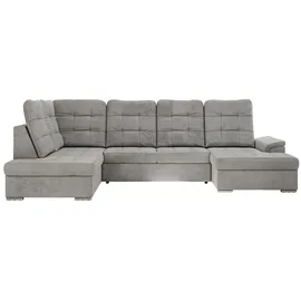 MKS Meble Ecksofa Wohnlandschaft U-Form, Sofa mit Schlaffunktion, Schlafsofa mit bettkasten, Couch mit Schlaffunktion - Hellgrau Velvet - Madrito U... - Hellgrau