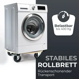 Ovitec Rollbrett rund für Schwerlast | Extra Leise Rollen | 400kg Belastung | aus hochwertigem Holz | mit 2 Bremsen | mit 2 Tragegriffen | vormont...