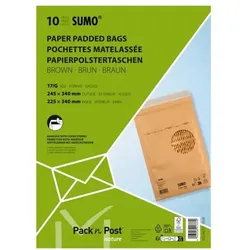 Mailmedia Papierpolster-Versandtasche ohne Fenster 10 Stück 245 × 340 mm braun, 24.5x34 cm