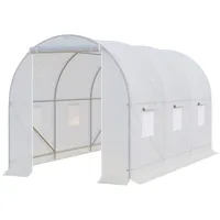 Gewächshaus 350x200x200cm Foliengewächshaus Tomatenhaus Mit Tür, Fenster, Folientunnel Aus Verzinktem Stahl, Pflanztunnel, Treibhaus Inkl. Erdanker Seilen, Gartentunnel, Weiß