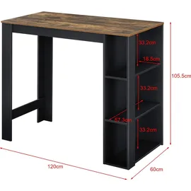 [en.casa] Bartisch Danderyd 120 x 60 x 106 cm Schwarz/Eiche, dunkel