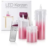 LED Universum Acryl Glitzer Kerze Pink 3er Set "Liza" Deko Timer Fernbedienung