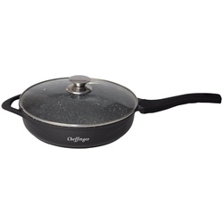 Cheffinger Schmorpfanne Pfanne Bratpfanne Schmorpfanne mit Glasdeckel Aluguss Ø28cm, Material: Aluminium, Glas schwarz