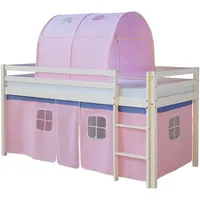 Homestyle4u Hochbett 90 x 200 cm Kiefer massiv lackiert weiß rosa