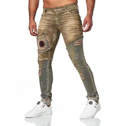 Slim-fit-Jeans KINGZ, Herren, Gr. S, Länge 34, grün (grün, blau), 70% Baumwolle, 27% Polyester, 3% Elasthan, Batikmuster, Jeans, in lässigem Design