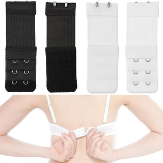 Bequeme BH Verlängerung, 4 Pack, Schwarz, Weiss, Größe XS, 2 x 3 Haken Reihe, für alle BH Modelle, weiches und elastisches Material, Büsten Verschluss Erweiterung, Bra Extender, BH mit Komfort tragen - XS, 2 x 3 Haken