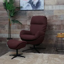 Mendler Relaxsessel HWC-L12 Stoff/Textil 0 x 0 x 0 cm Bordeaux mit Hocker