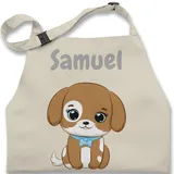 Kinderschürze Schürze Kinder Jungen Mädchen - Süßer Hund Hunde Hundemotiv Dog Dogs - 7-14 Jahre - Natur Weiß - personalisierte name geschenke motiv wunschtext drauf - 7-13 Jahre