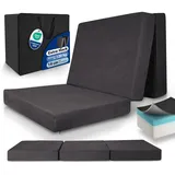 Beautissu Premium XL Klappmatratze 90x200cm Gästebett faltbar inkl. Tasche – extra dick Visco-Matratze hoher Schlafkomfort – waschbar Gästematratze klappbar einfacher Transport – Anthrazit
