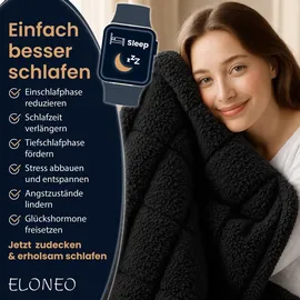 eloneo Sherpa Fleece Gewichtsdecke 135x200cm 11kg, Oeko-Tex Zertifiziert, Entspannungsdecke & Anti-Stress Therapiedecke, schwere Decke zum Schlafen, schwarz