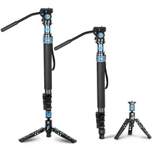 Sirui P-424FS Kohlefaser-Kamera-Einbeinstativ-Kit, 168,4cm Hochleistungs-Profi-Video-Einbeinstativ mit VA-5 Fluid-Video-Kopf, Stativfuß, Flip Locks für DSLR-Kamera