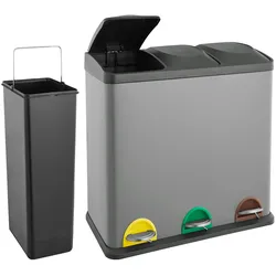 SVITA TC3x20 Mülleimer grau 60L 3x20 Liter Treteimer Mülltrennung Abfalleimer