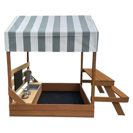 Axi Bo Sandkasten & Spielhaus aus Holz mit Spielküche, Dach und Picknicktisch - Braun | Sandkasten inklusive 6-teiligem Zubehörset | Mit Bodenpla... | Braun