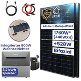 1760W Komplettset PV Solaranlage All-In-One 8m2 inkl. 3,2 kWh Anker SOLIX Solarbank E1600 PRO mit Smarter Zähler und Aufständerung Süd Basis