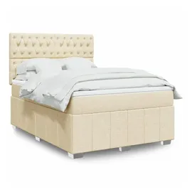 vidaXL Boxspringbett mit Matratze Creme 140x190 cm Stoff