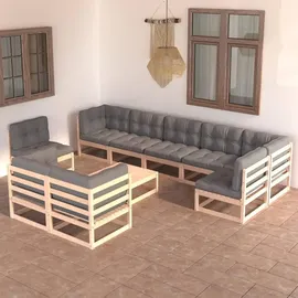 vidaXL Garten-Lounge-Set 10-tlg. natur/grau 3076729