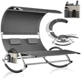 KESSER® Doppel-Sonnenliege Doppelliege mit Sonnendach, Kopfkissen Tasche für 2 Personen, Relaxliege, Gartenliege, Schaukelliege ergonomische Liegefläche, 240 kg Belastung, Seitentasche, Anthrait