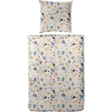 Primera Biber-Bettwäsche Branches floral Blau/Braun 135 x 200 cm + 2 x 80 x 80 cm