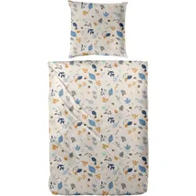 Primera Biber-Bettwäsche Branches floral Blau/Braun 135 x 200 cm + 2 x 80 x 80 cm