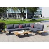 Mendler Aluminium Garten-Garnitur HWC-M62, Sitzgruppe Garten-/Lounge-Set Sofa, Holzoptik Gestell anthrazit, Polster dunkelgrau