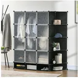 Homcom DIY Kleiderschrank Regalsystem mit 16 Fächern und 2 Stangen DIY-Würfelregal, Aufbewahrungsregal für Kleidung, Schuhe, Schwarz 145 x 46 x 162 cm