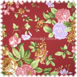 Möbelstoff Flora Eden Rose Bordeaux in Englisch Leinen Optik