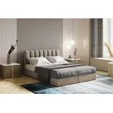 Trada City Boxspringbett 160 x 200 mit Bettkasten und Topper HellBeige