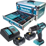 Makita DHP 483 SFX9 inkl. 2 x 3,0 Ah + Ladegerät + 96 Tlg. Zubehör Set + Koffer