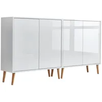 BMG Möbel Sideboard Mailand Set 2, grifflos, Holzfüße, Weiß/