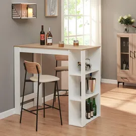 [en.casa] Bartisch Danderyd 120 x 60 x 106 cm mit 3 Ablagefächern Weiß/Eicheoptik