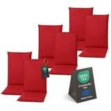 Pillows24 - Hochlehner Auflagen 6er Set - 120x50cm – 8cm Dick - Premium-Material 200gsm, UV- & Wasserabweisend | Sitzauflagen Hochlehner | Sitzkissen Gartenstuhlauflagen für Gartenmöbel | Rot