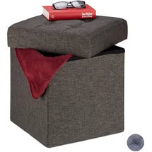 Relaxdays Sitzhocker mit Stauraum, faltbar, weich gepolstert, gesteppt, Stoff, Sitzwürfel, HxBxT: 41 x 38 x 38 cm, braun