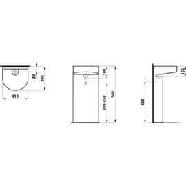 Laufen Sonar Waschtisch mit integrierter Säule, ohne Hahnloch, ohne Überlauf, weiß