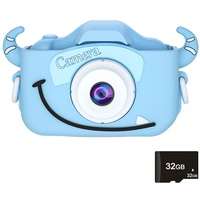 1080P 2,0 Zoll Bildschirm DigitalKamera Kinder mit 32G TF Karte, Fotokamera Geschenke für Jungen und Mädchen,(style:Blue cattle;)