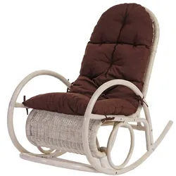 Schaukelstuhl Queluz, Schwingsessel Rattansessel, weiß ~ Auflage braun